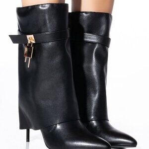 AZALEA WANG " OVER THE TOP FOLD " STILETTO BOOTIE IN BLACK ( BRAND NEW!!)